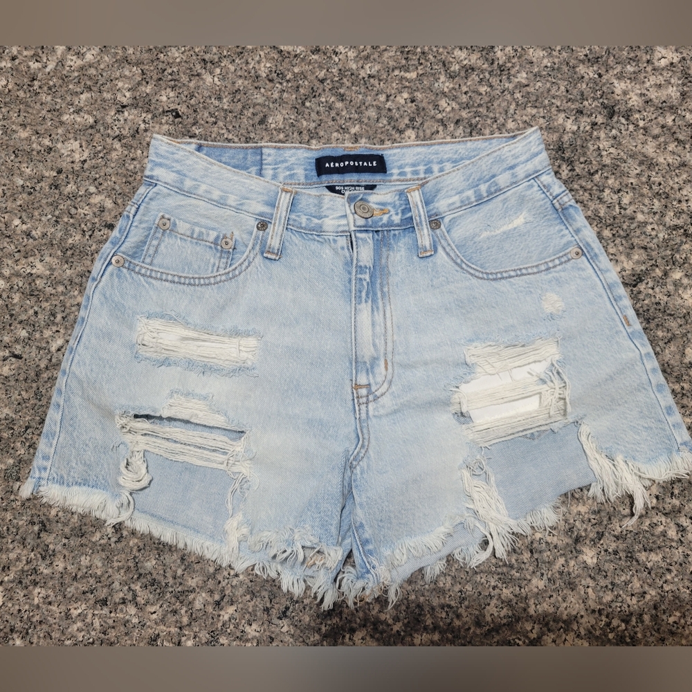 Aeropostale 90s High Rise Cut Off Blue Jean Shorts 6.  Distressed Style Summer